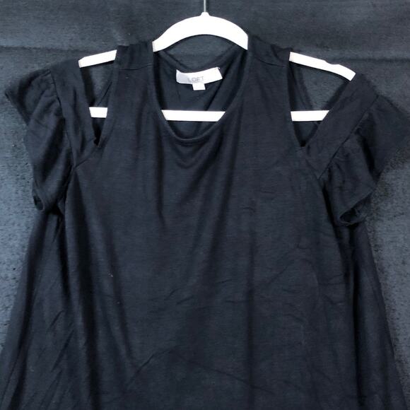 LOFT Womens Top Black Cold Short Sleeve Shoulder Rayon Blend Stretch M - Picture 2 of 12